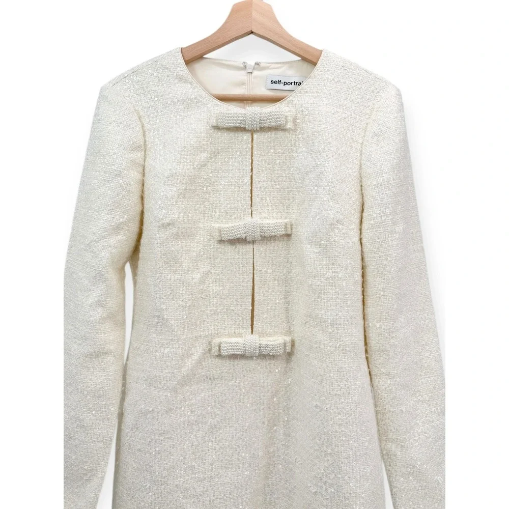 NEW Self-Portrait Women's Boucle Diamante Bow Mini Dress $555 - Size US 8 / UK 8 - Picture 7 of 15